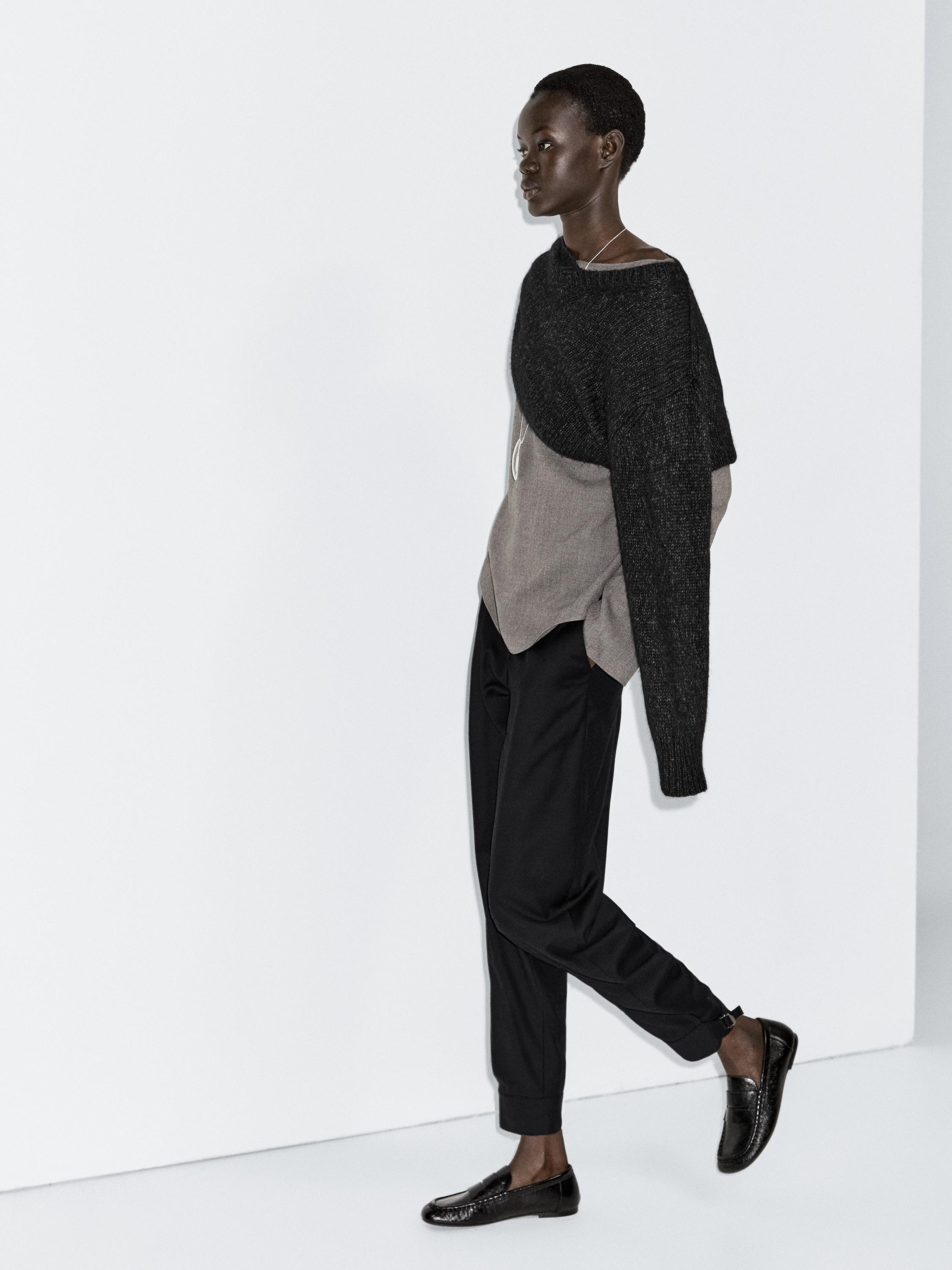 Wool blend sarouel trousers with buckle